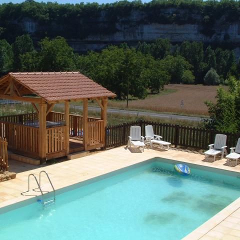 Gite pool with view across to Roque St Christophe