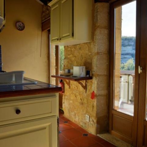 Roque Terrasse kitchen area with view across to Roque St Christophe