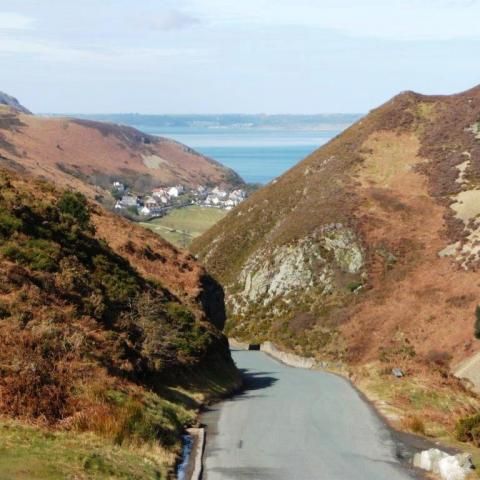 Sychnant Pass looking with the cottage in the distance